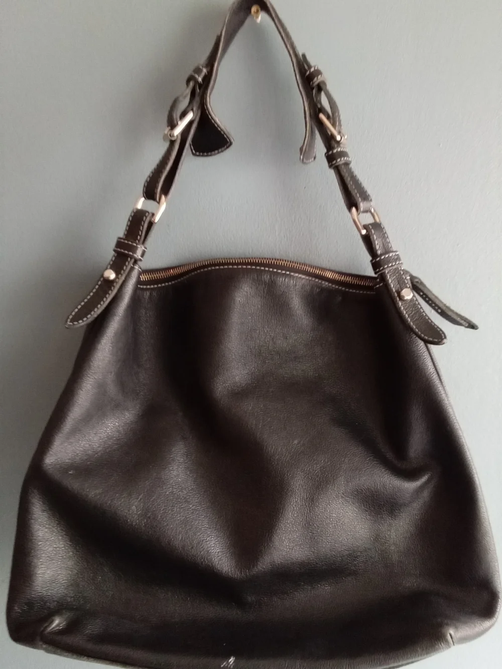 Dooney &‎ Bourke Black Pebbled Leather Hobo Shoulder Bag with Front Zip Pocket